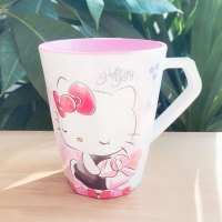 卡通防摔刷牙杯小学生女孩牙缸宝宝儿童小孩杯子洗漱|玫红色KT花朵手柄