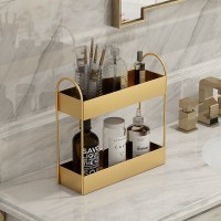 卫生间浴室洗手台置物架免打孔洗漱台桌面护肤化妆品整理收纳架子|金色双层