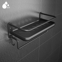 黑色卫生间置物架免打孔浴室置物洗手间厕所收纳吸壁五金挂件|34CM单层简约黑带杆带钩