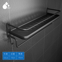 黑色卫生间置物架免打孔浴室置物洗手间厕所收纳吸壁五金挂件|53CM单层简约黑带杆带钩