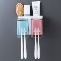 2/3/4口牙刷架牙刷杯置物架套装加字牙膏盒免打孔多功能|不带挤牙膏器 透明款3口(爸爸妈妈儿子)