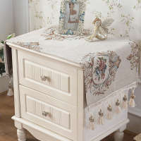 欧式床头柜盖巾棉麻电视柜布盖布防尘罩桌布|富安娜米色床头柜盖布(含纯色吊穗在内) 45*80cm(含每边10cm吊穗)