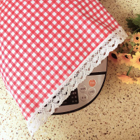 家用椭圆形电饭煲防尘罩套棉麻蕾丝多功能盖巾345l电压力锅遮盖布|红格子 小号:55*55cm