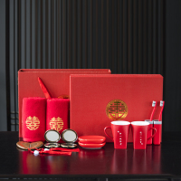 结婚刷牙杯陶瓷牙缸红色礼盒套装陪嫁妆用品洗漱杯情侣一对|印章对杯囍礼大套装ZH501