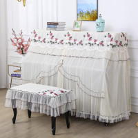 简约美式钢琴罩套全罩立式钢琴防尘罩全包欧式钢琴半罩琴凳罩|蝴蝶兰红(全纱) 琴罩+双人凳