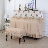 简约美式钢琴罩套全罩立式钢琴防尘罩全包欧式钢琴半罩琴凳罩|三朵花棕 琴罩+单人凳