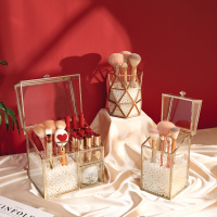 化妆刷收纳桶防尘带盖桌面玻璃眉笔口红珍珠眼影亚克力盒子