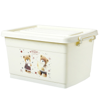 收纳箱塑料特大号衣服整理|特厚米色小熊(件打起) 60#L(带4个滑轮)长52宽37高31厘米,(收纳宝宝衣服、后备箱)