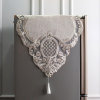 欧式奢华冰箱盖布防尘布对开门单双开门冰箱洗衣机罩蕾丝多用盖巾|灰麻 70X180CM双开门冰箱巾