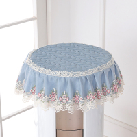 圆柱立式空调盖巾蕾丝布艺防尘盖布圆凳圆形空调柜机罩子|静雅蓝 直径40cm