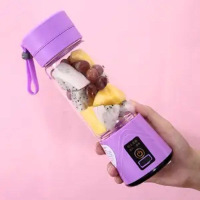 榨汁机家用水果小型便携式多功能水果蔬豆浆电动充电款料理果汁机U3|紫色:4刀片塑料杯加强款