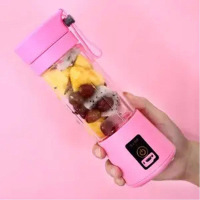 榨汁机家用水果小型便携式多功能水果蔬豆浆电动充电款料理果汁机U3|粉色:4刀片塑料杯加强款