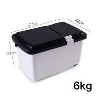 塑料12斤家用米缸24斤大米收纳盒米箱翻盖卡扣滑轮6kg装面桶Y4|黑盖白桶小号6KG装