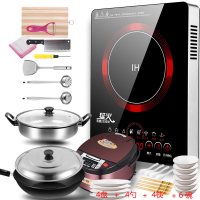 电磁炉大功率3500w特价家用商用爆炒火锅多功能一体节能电池炉灶E1|全家福+碗盘勺筷+5升电饭煲