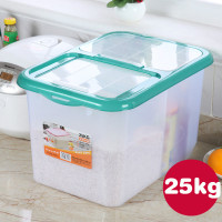 家用50斤装双格加厚储米箱密封防虫防潮米缸面粉收纳盒B0|透明绿色50斤