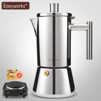 摩卡壶 意式家用不锈钢咖啡壶 电磁炉加热浓缩煮咖啡机|300ML6小杯(电炉加滤纸)