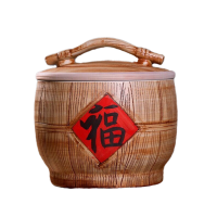 景德镇米缸陶瓷带盖面缸家用20斤30斤50斤大号水缸防潮猪油缸C7|新款仿木纹洪福10斤