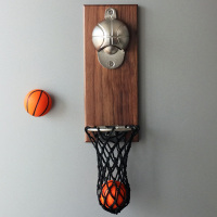 网红篮球壁挂式啤酒起子软磁铁冰箱贴开瓶器精酿篮筐接瓶盖瓶启子|篮球起瓶+2篮球