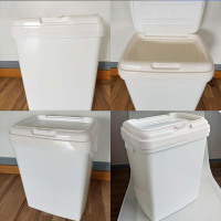 密封防潮防虫50斤面粉桶塑料米储米箱40斤60斤储物桶米缸80斤F0|中号白桶米色盖干燥剂盒