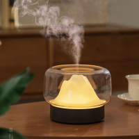 声波山韵香薰器带夜灯两用小型喷雾办公室桌面迷你空气净化大雾量卧室家用湿化精油|商务灰[声波雾化★台灯★大容量]送香薰精油