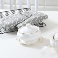 带盖陶瓷一位金边炖盅隔水炖内胆燕窝炖盅酒店甜品盅家用描金汤盅V1|荷瓣炖盅(250mL) 配金碟金勺