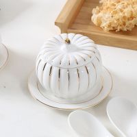 带盖陶瓷一位金边炖盅隔水炖内胆燕窝炖盅酒店甜品盅家用描金汤盅V1|大南瓜炖盅(350mL) 配金碟金勺