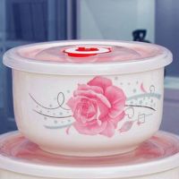 带盖密封陶瓷保鲜碗便当饭盒 宿舍泡面碗 餐具家用饭碗微波炉适用|粉红佳人 2个装[大号中号]