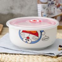 带盖密封陶瓷保鲜碗便当饭盒 宿舍泡面碗 餐具家用饭碗微波炉适用|叮当猫 2个装【大号中号】