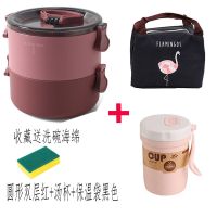 饭盒餐盒 上班族饭盒学生女韩版可爱便当饭盒微波炉饭盒专用大人|双层红色(配送勺子) 圆形+保温袋灰色
