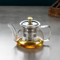 玻璃茶壶功夫茶具加厚耐热泡茶壶不锈钢过滤花茶壶红茶器烧煮水壶M7|400毫升圆鼓 单壶+6手把杯