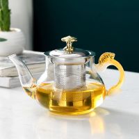 玻璃茶壶功夫茶具加厚耐热泡茶壶不锈钢过滤花茶壶红茶器烧煮水壶M7|400毫升黄鼓 单壶+6彩色手把杯