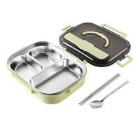 304不锈钢饭盒学生便当盒上班族多功能餐盒工厂食堂男女保温饭盒S2|北欧绿 中号3格筷子勺子