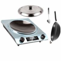 凹面电磁炉特价家用智能大功率防水凹型节能炉饭店用老人用S3|拉丝银+精铁锅+可视锅盖 3500W