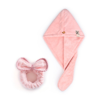 双层加厚干发帽女超强吸水速干长发洗头浴帽擦头发干发巾 干发帽+束发带粉双层加厚面料组合