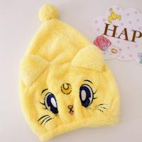 卡通美乐蒂皮卡丘珊瑚绒超强吸水速干发毛巾成人儿童干发睡帽浴帽 露娜猫黄色