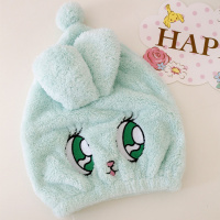 卡通美乐蒂皮卡丘珊瑚绒超强吸水速干发毛巾成人儿童干发睡帽浴帽 兔子蓝色