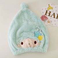 卡通美乐蒂皮卡丘珊瑚绒超强吸水速干发毛巾成人儿童干发睡帽浴帽 双子星蓝色