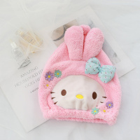 卡通美乐蒂皮卡丘珊瑚绒超强吸水速干发毛巾成人儿童干发睡帽浴帽 花朵KT