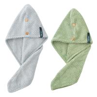 日本干发帽女超强吸水速干长发加厚成人浴帽干发巾两条装 菠萝格单层蓝灰色+墨绿色