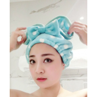 超强吸水韩国可爱浴帽加大加厚柔软快速干发毛巾法兰绒 亮绿色圆点