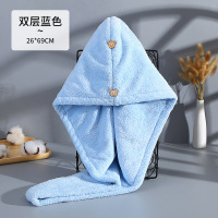 干发帽女加厚超强吸水速干毛巾洗头巾擦头发浴帽包头巾干发巾神器 双层加厚-双扣蓝色