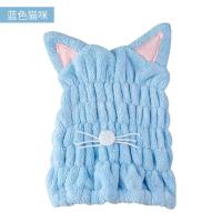 干发帽女吸水速干浴帽包头巾干发帽女可爱儿童超强加厚洗头干发帽 蓝色猫咪