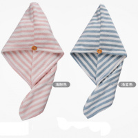 干发帽女超强吸水速干长发包头巾双层加厚速干帽擦头发速干毛巾女 2个装=[烟粉细条+灰蓝细条]