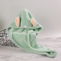 干发帽女超强吸水速干可爱加厚浴帽干发巾抖音网红同款卡通兔耳朵 灰豆绿[兔耳款]