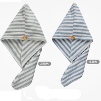 媲美韩国干发帽超强吸水速干发帽女可爱干发巾加厚长发浴帽洗头巾 2条=[灰绿细条+灰蓝细条]★韩款