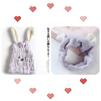 carari儿童干发帽 女童 速干 可爱吸水超强包头发干发巾卡通浴帽 紫色长耳朵速干帽+束发带