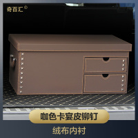 汽车后备箱储物收纳神器背车载内整理置物盒尾用品奔驰多功能行李 咖色卡宴皮x钉