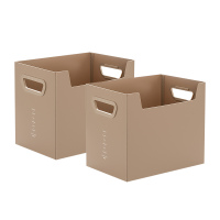 高中书本桌面整理箱盒架A4书籍收纳箱收纳神器装书书箱折叠可塑料 大号收纳盒-卡其(2个装) 小号(29×20×25cm)