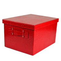 韩国皮质收纳箱大码储物箱创意特大号有盖杂物整理盒 红色鳄鱼纹 40.5*31*18cm无把