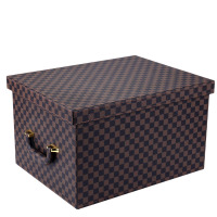 韩国皮质收纳箱大码储物箱创意特大号有盖杂物整理盒 棕色格子纹(五金把手) 大号44*34.58*25.5